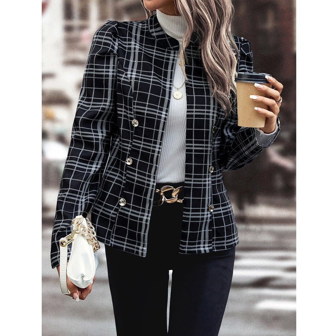 Damen Karierte Blazerjacke mit funktionalen Knopfdetails Drune