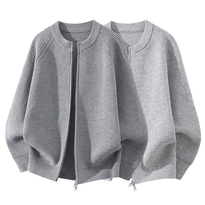 Damen Oversize-Strickcardigan mit Rundhals, Raglanärmeln und Zwei-Wege-Reißverschluss Drune