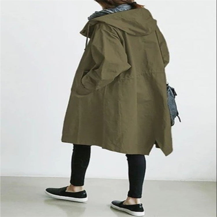 Damen nan leichter oversized Parka-Mantel mit Kapuze, Taillenzug und seitlichem Gehschlitz Drune