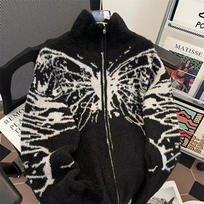 Damen Oversized Strickjacke mit einzigartigem Schmetterlingsmuster Drune
