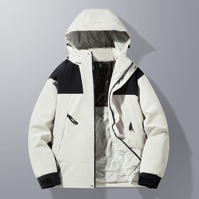 Herren Softshell-Isolationsjacke mit Kapuze, kontrastbesatz und verstellbaren Klettmanschetten Drune