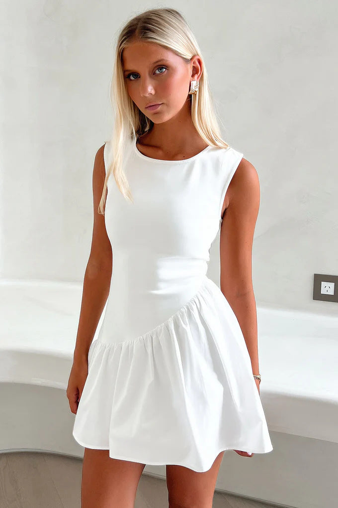 Damen verspieltes Sommerkleid mit asymmetrischem Schnitt und Rüschendetails Drune