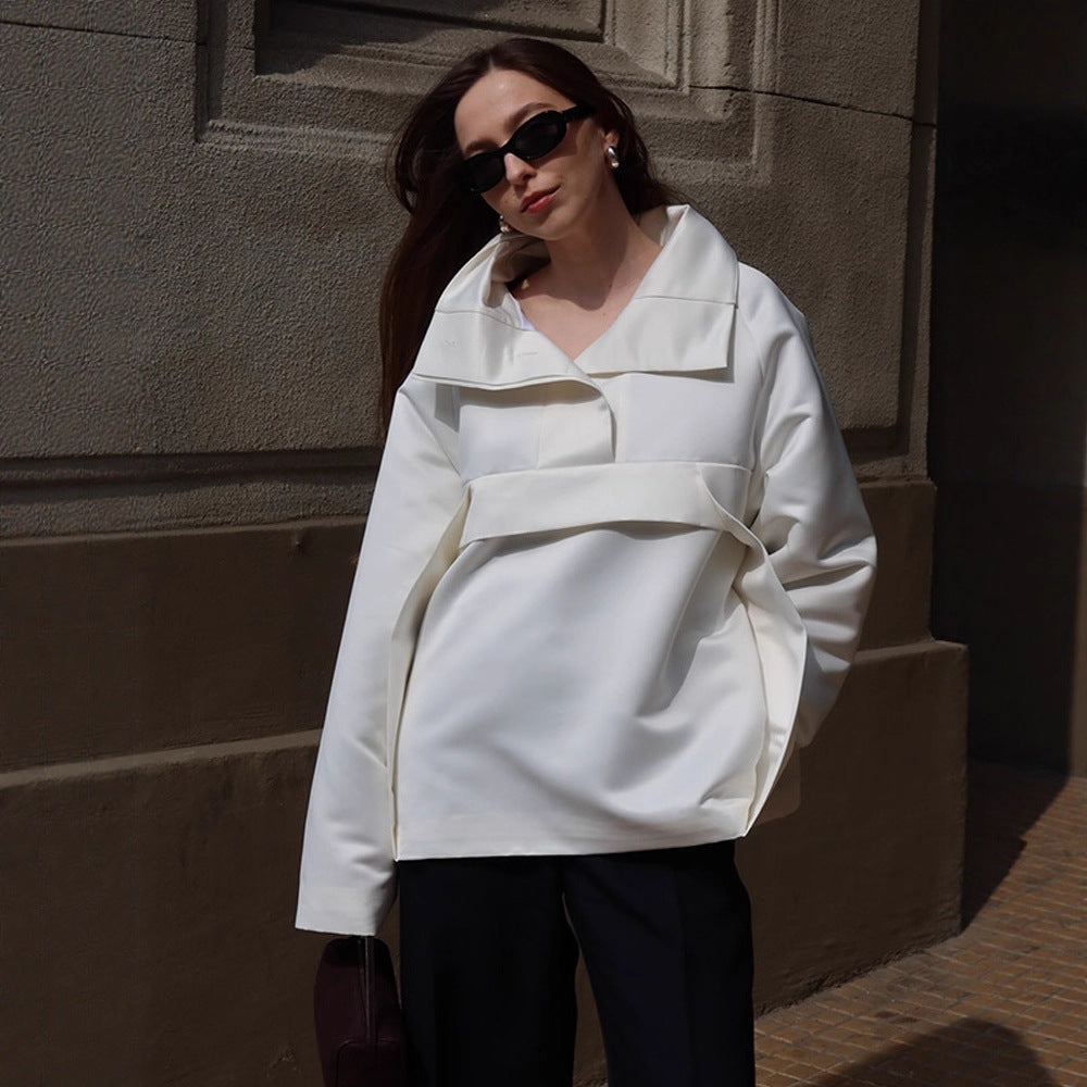 Damen modische Blusenjacke mit schickem Taillengürtel und voluminösen Ärmeln Drune