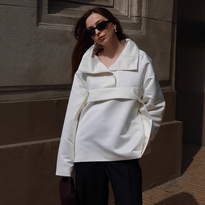 Damen modische Blusenjacke mit schickem Taillengürtel und voluminösen Ärmeln Drune