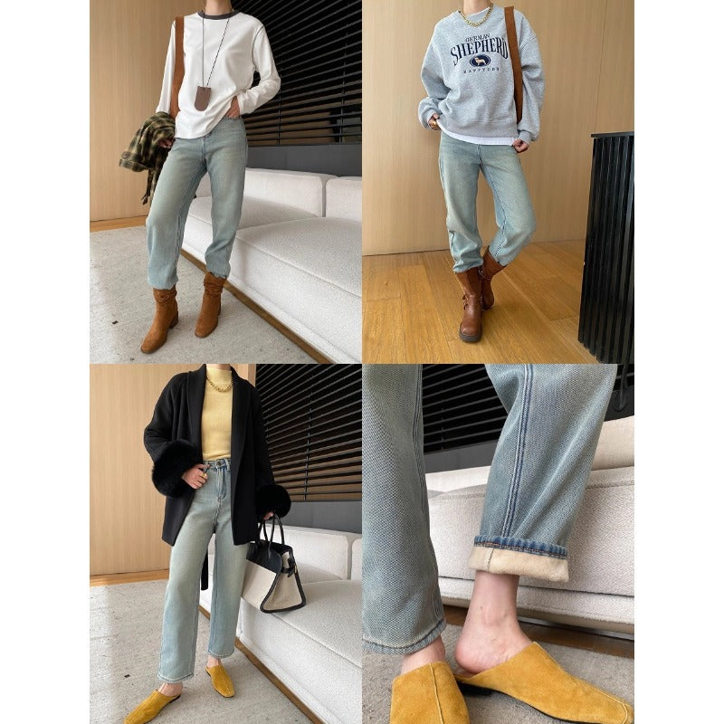 Damen High-Waist Jeans mit weitem Bein und klassischen Details Drune