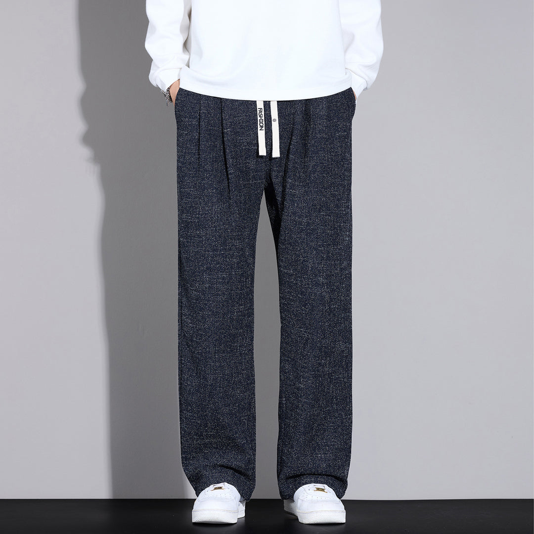 Herren Weite Leichte Stoffhose mit Bundfalten, Kordelzug und seitlichem Designstreifen Drune