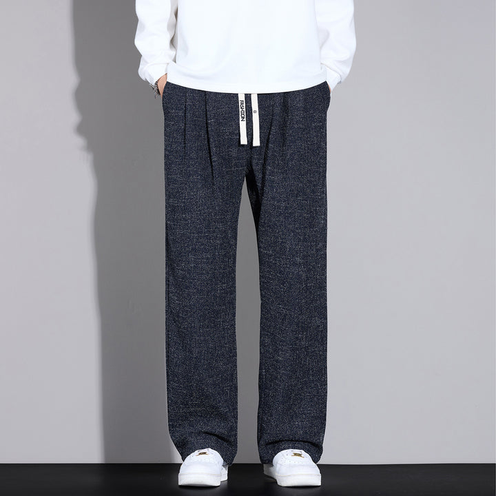 Herren Weite Leichte Stoffhose mit Bundfalten, Kordelzug und seitlichem Designstreifen Drune