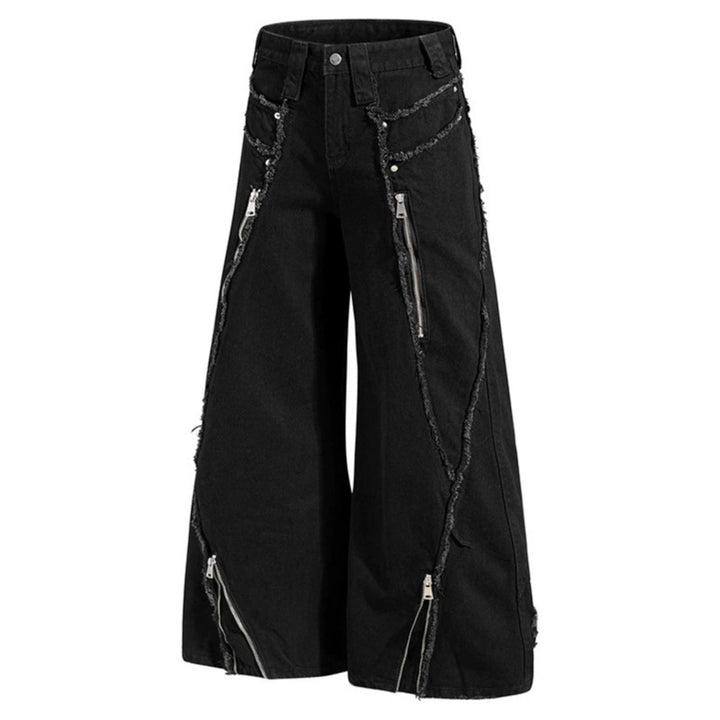 Damen weite Denim-Culotte mit Fransen-Details und Zipper-Akzenten Drune