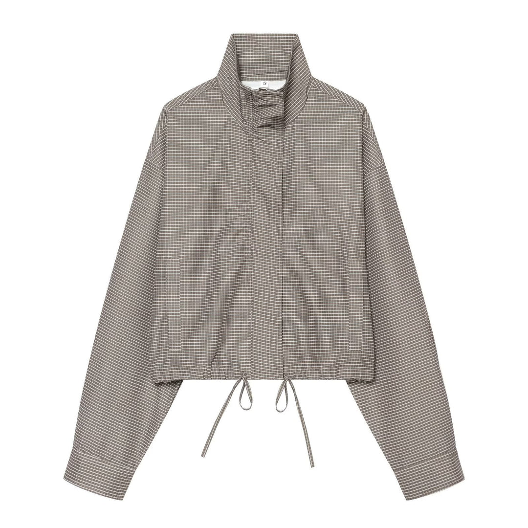 Damen Kurzgeschnittene Oversize-Windjacke mit Stehkragen und Tunnelzug Drune