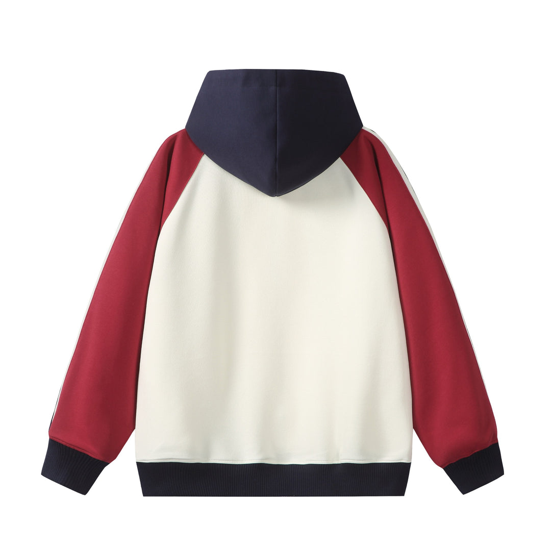 Unisex Kapuzen‑Zipjacke im Retro‑Sportstil mit Colorblock‑Einsätzen und Kängurutasche Drune