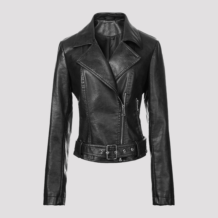 Damen Trendige Bikerjacke mit Taillengürtel Drune