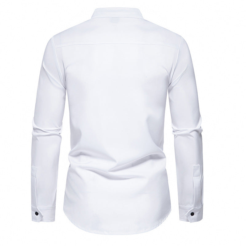 Herren modisches Hemd mit asymmetrischem Knopfdesign und elegantem Stehkragen Drune