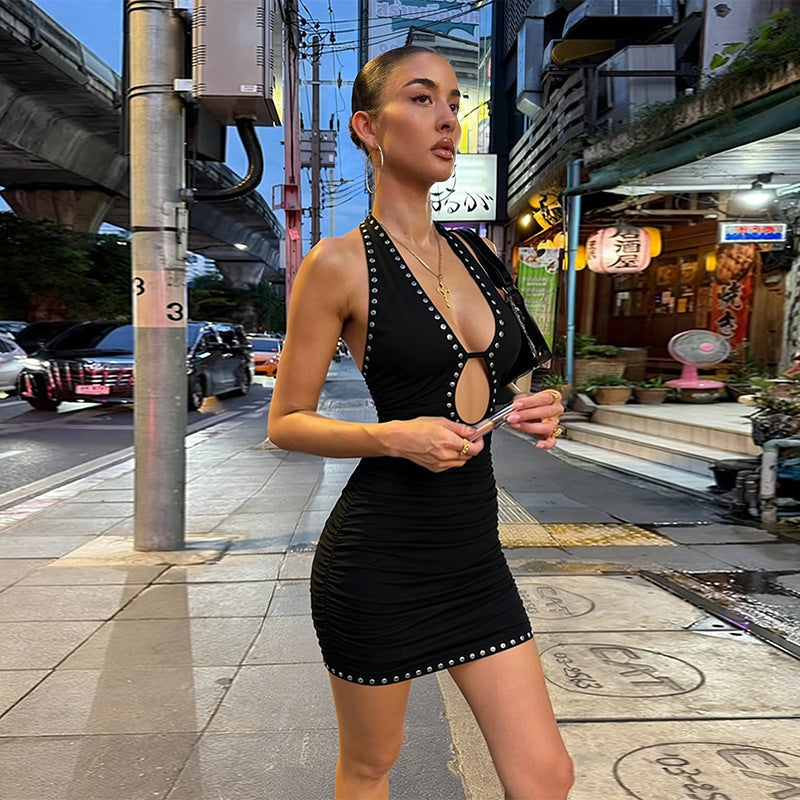 Damen Glamouröses Mini-Kleid mit tiefem V-Ausschnitt und raffinierten Cut-Outs Drune