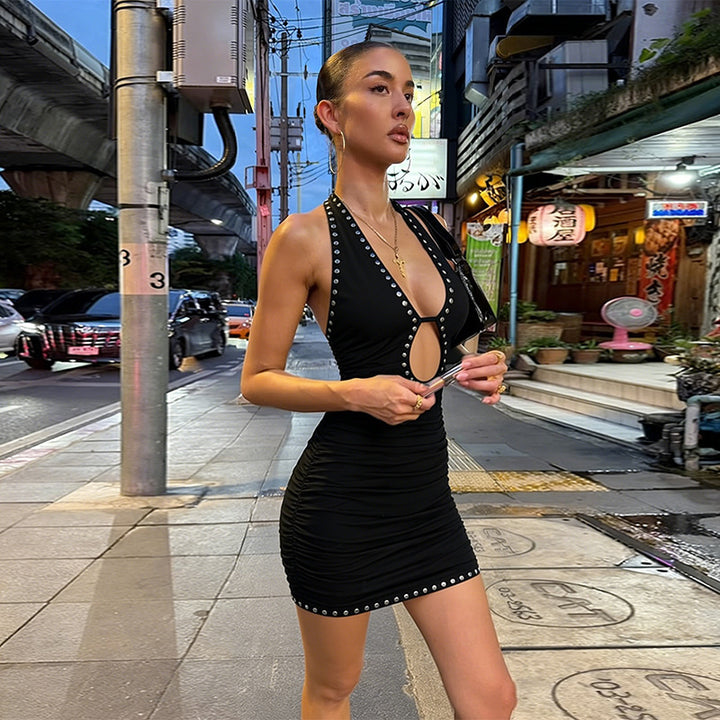 Damen Glamouröses Mini-Kleid mit tiefem V-Ausschnitt und raffinierten Cut-Outs Drune