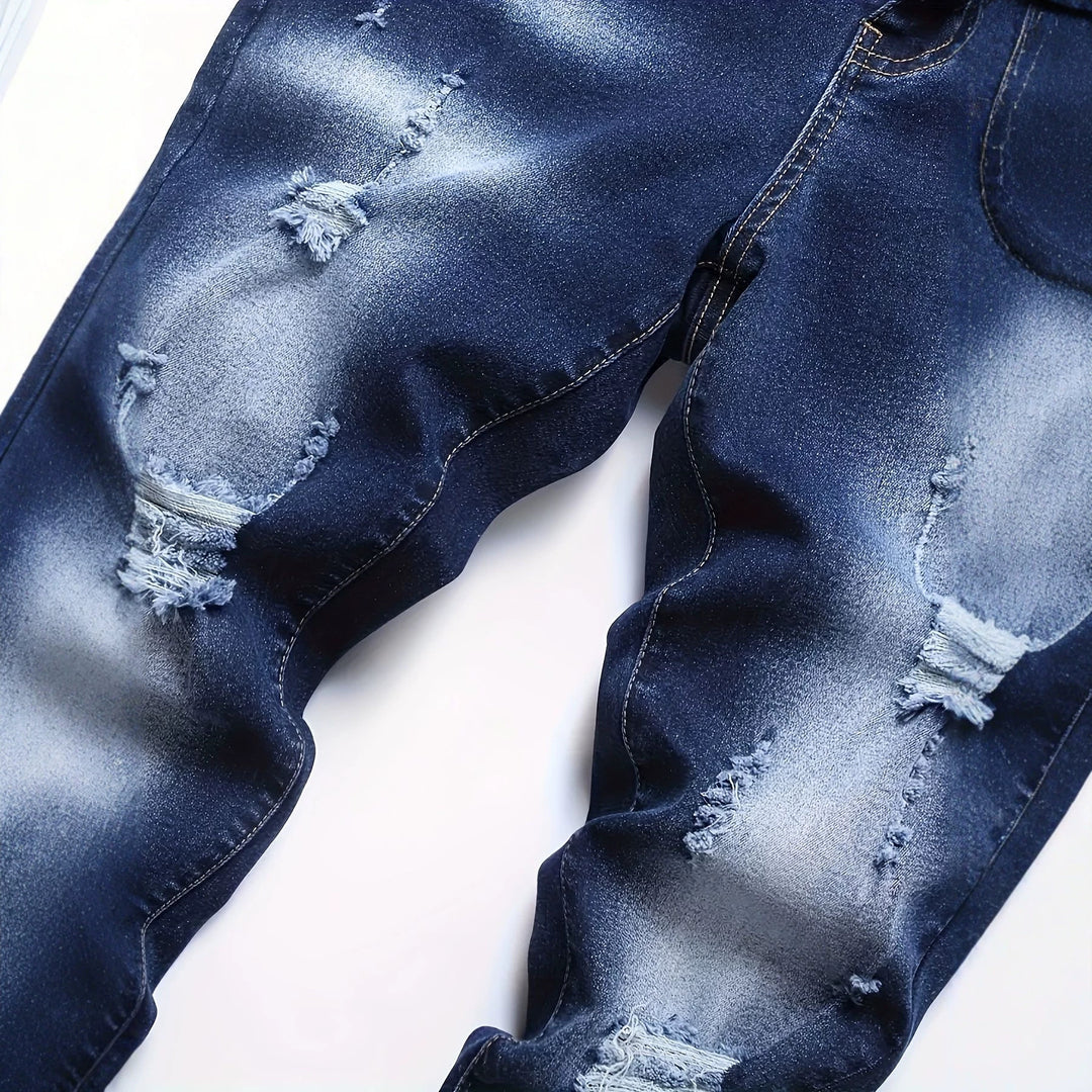Herren Slim Fit Destroyed Jeans Drune
