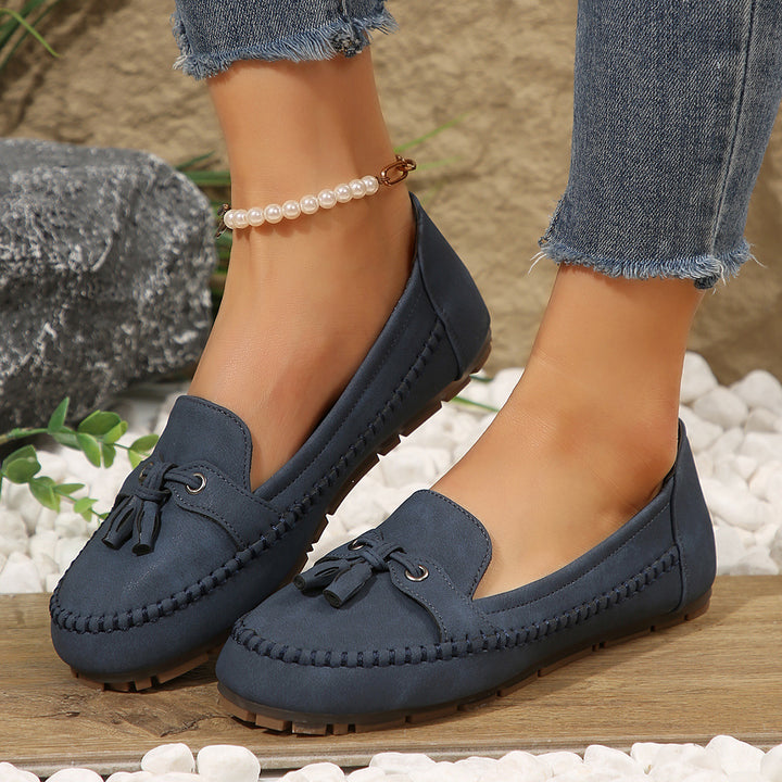 Damen nan klassische Mokassin-Loafer mit Quasten, Handnahtdetail und profilierter Gummisohle Drune