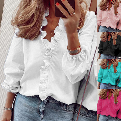 Damen Bluse mit Rüschendetails und elegantem Stehkragen Drune