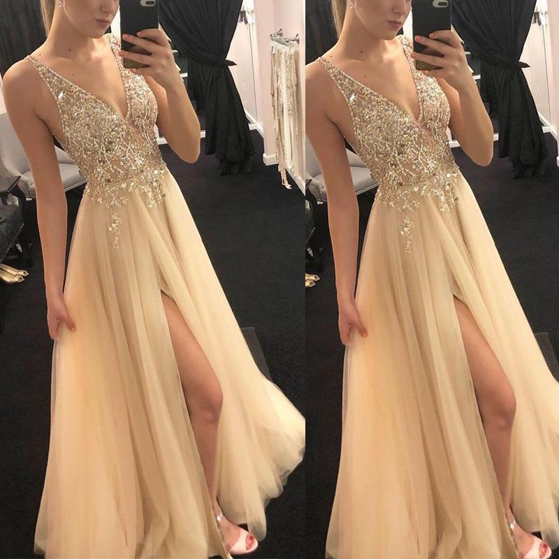 Drune | V-Ausschnitt Gespaltenes Party Abendkleid
