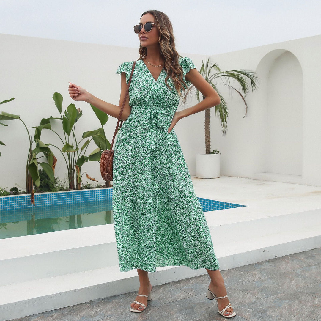 Damen Maxikleid mit floralem Muster und Taillengürtel Drune