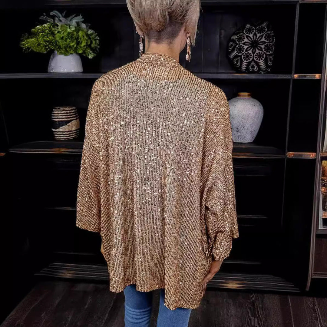 Damen Glamouröse Strickjacke mit Pailletten und lockerer Passform Drune