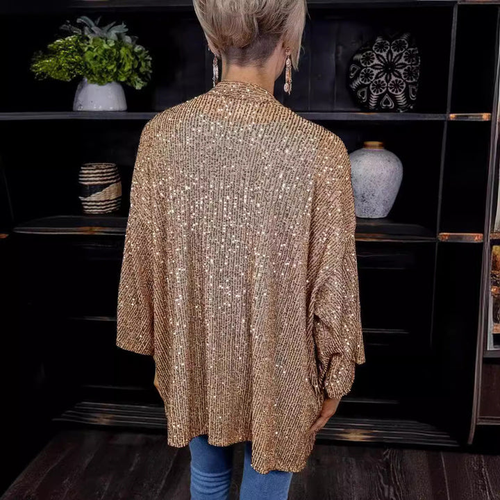 Damen Glamouröse Strickjacke mit Pailletten und lockerer Passform Drune
