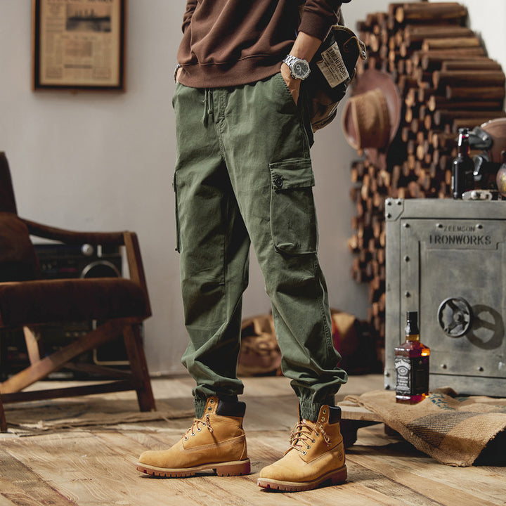 Herren Lässige Canvas-Cargojogginghose mit elastischem Saum, Klapp‑Cargo‑Taschen und verstärkten Knien Drune