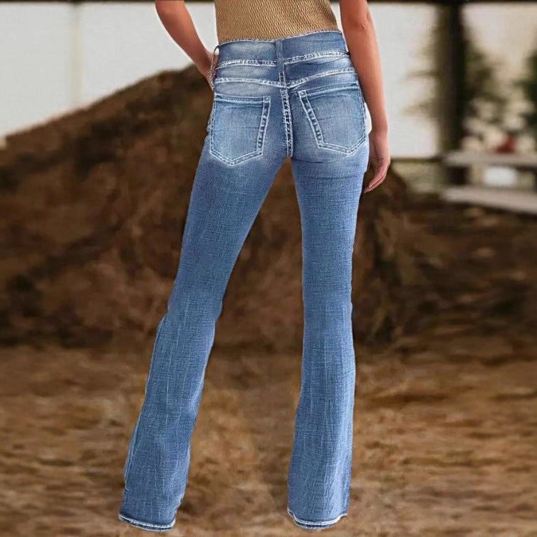 Damen High-Waist Bootcut-Jeans mit sculptender Nahtführung und leichtem Vintage-Finish Drune