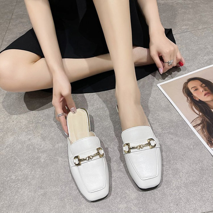 Damen Modische Mules mit elegantem Ledermaterial und schickem Schnallenakzent Drune