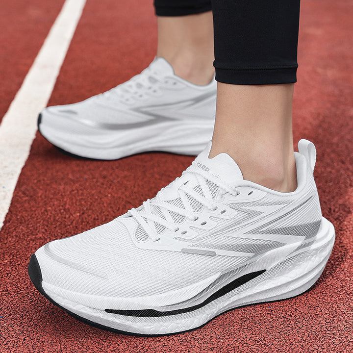Unisex dynamische Straßenlaufschuhe mit gebogener Rocker‑Zwischensohle, reaktiver EVA‑Dämpfung und atmungsaktivem Strickobermaterial Drune