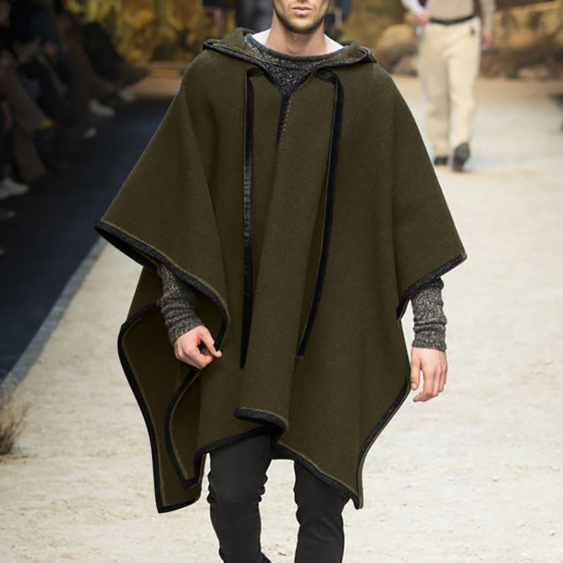 Herren Oversized Kapuzenponcho aus Strick mit geometrischem Mosaikmuster Drune