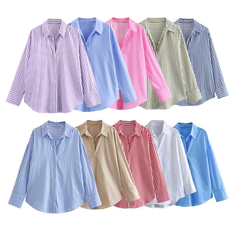 Damen Oversize-Hemdbluse mit überschnittener Schulter und klassischer Knopfleiste Drune