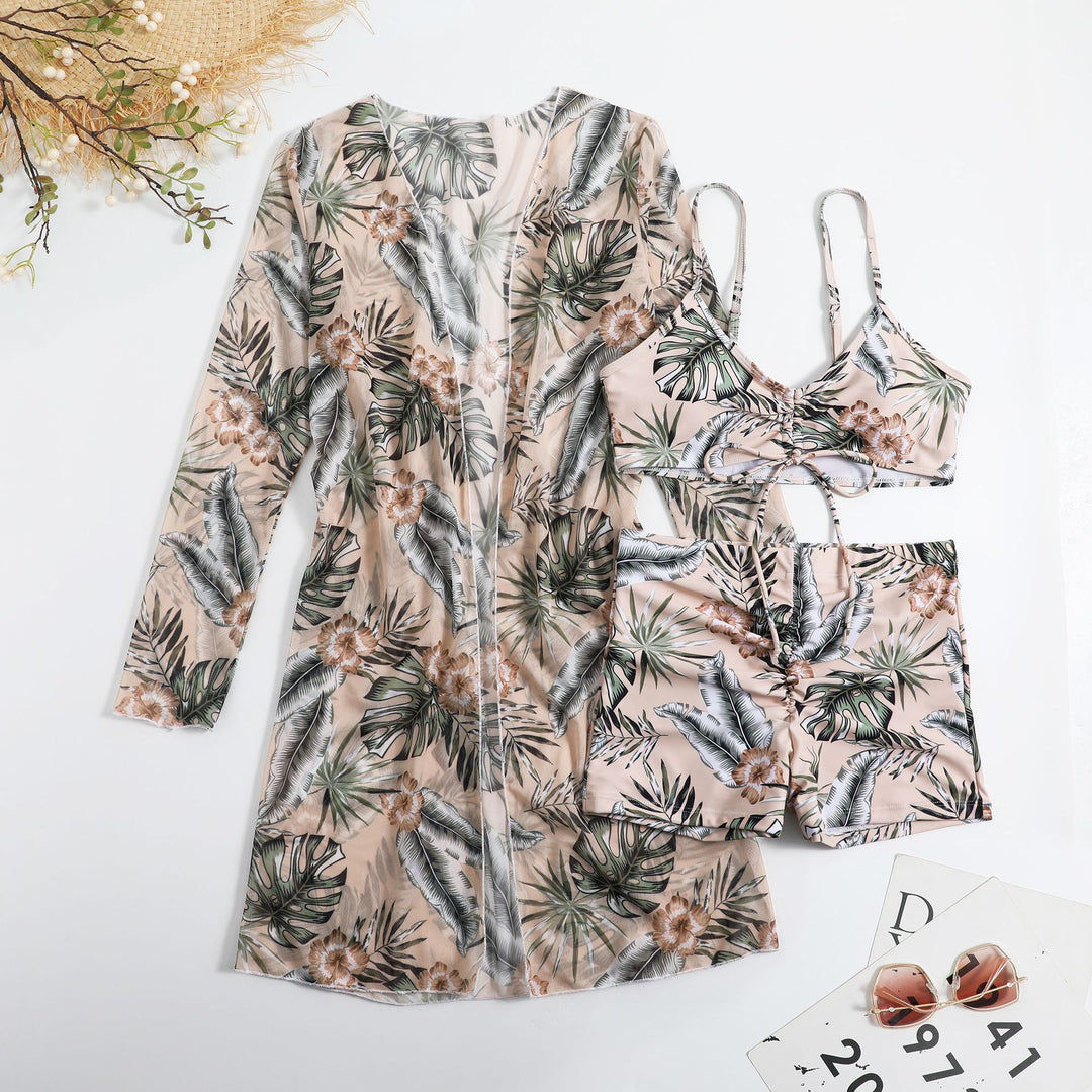 Damen Strandset mit floralem Kimono und Crop-Top Drune