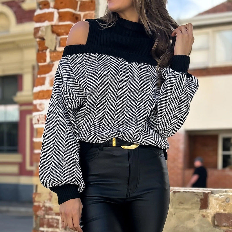 Damen Oversized Strickpullover mit दीपem Halsausschnitt und off-shoulder Design Drune