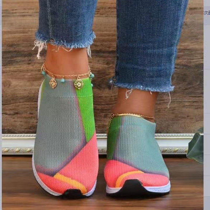 Damen Leichte Strick-Slipper-Sneaker ohne Schnürung mit atmungsaktivem Mesh und gedämpfter Plateausohle Drune