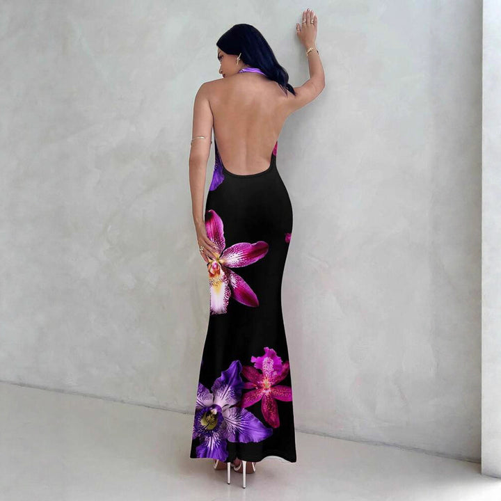 Damen ElegantesMaxikleid mit raffiniertem Blumendruck und tiefem V-Ausschnitt Drune