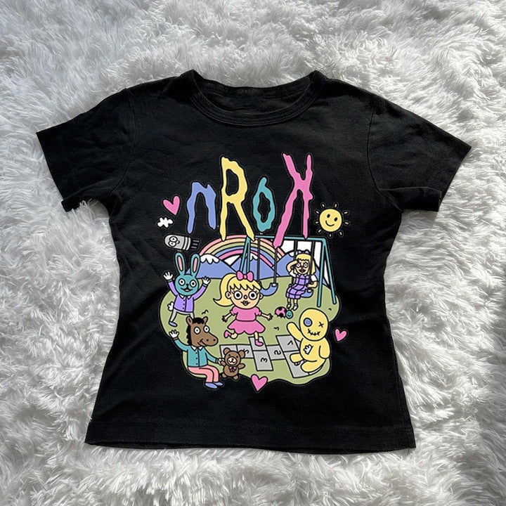 Damen Kurzarm T-Shirt mit verspieltem Grafiken-Design Drune