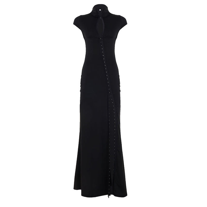Damen Elegantes Wickelkleid mit hochgeschlossenem Kragen und schmaler Silhouette Drune