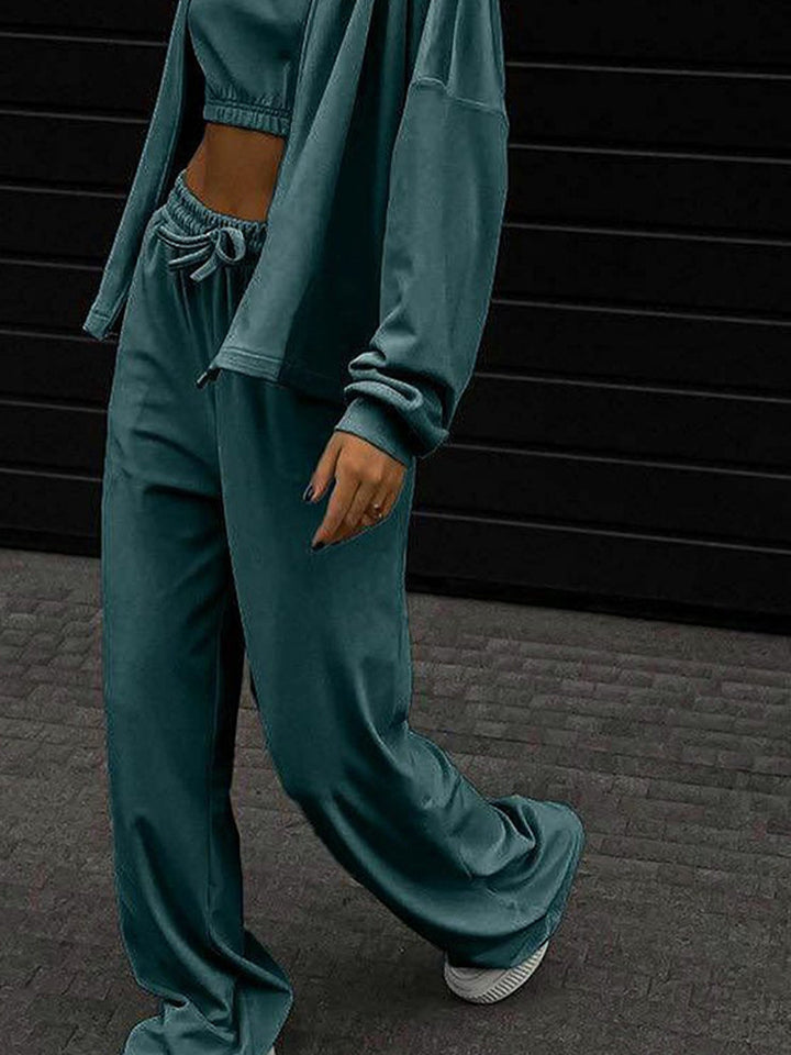 Damen sportliches Freizeit-Set mit cropped Top und weiter Hose Drune