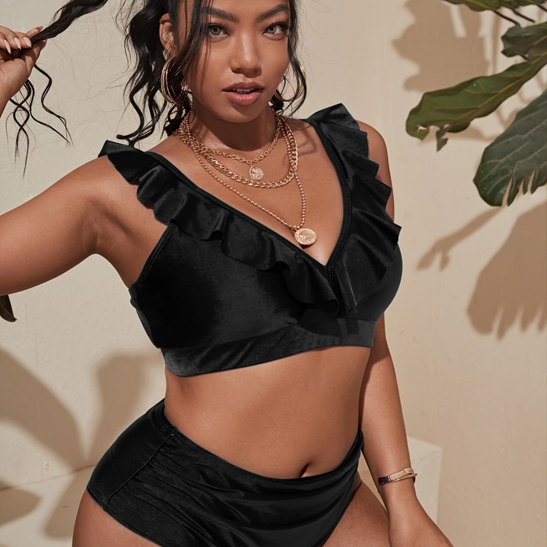 Damen Bikini Oberteil mit raffiniertem Rüschendesign und hohem Bund Drune