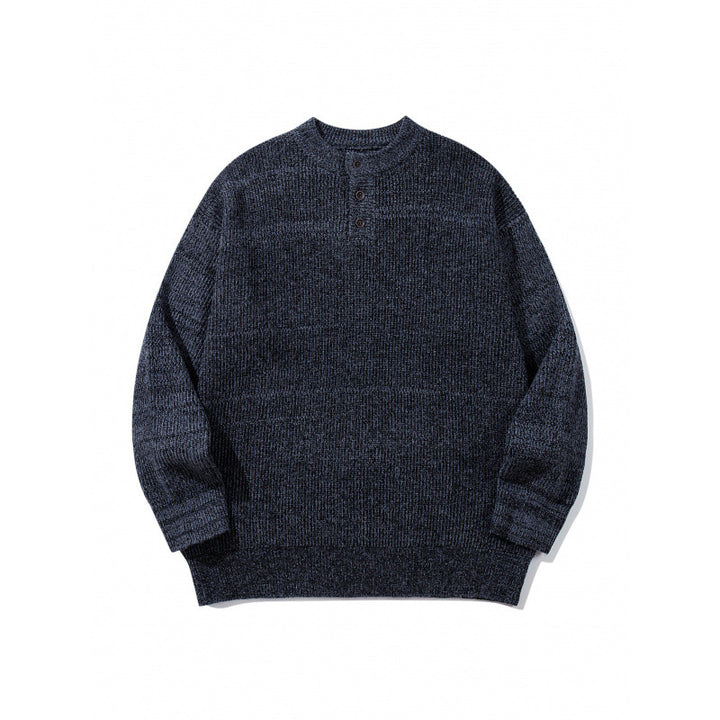 Unisex Oversize Grobstrick-Henley-Pullover mit melierter Struktur und Rippabschlüssen Drune