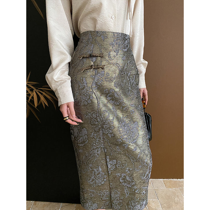Damen eleganter Maxirock mit floralem Muster und seitlichem Schlitz Drune