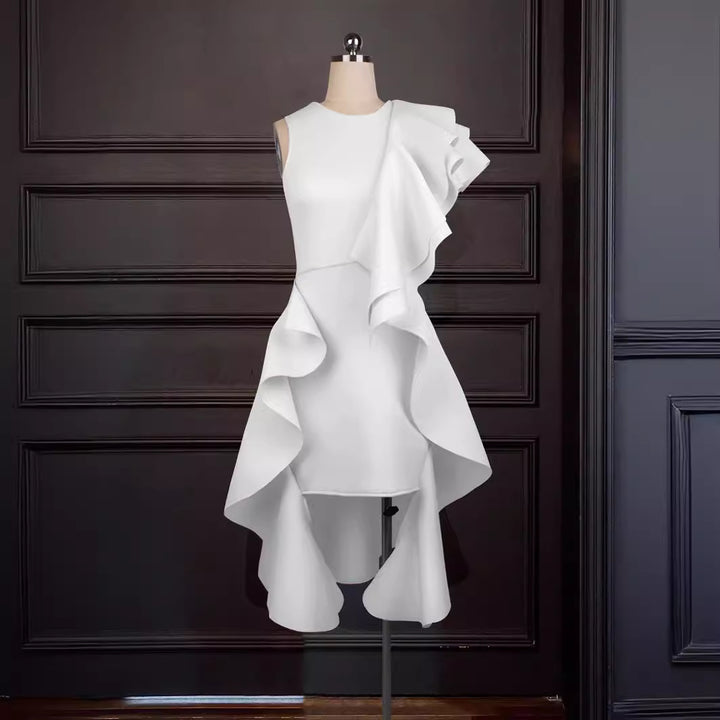 Damen Kleid mit asymmetrischem Rüschendesign Drune