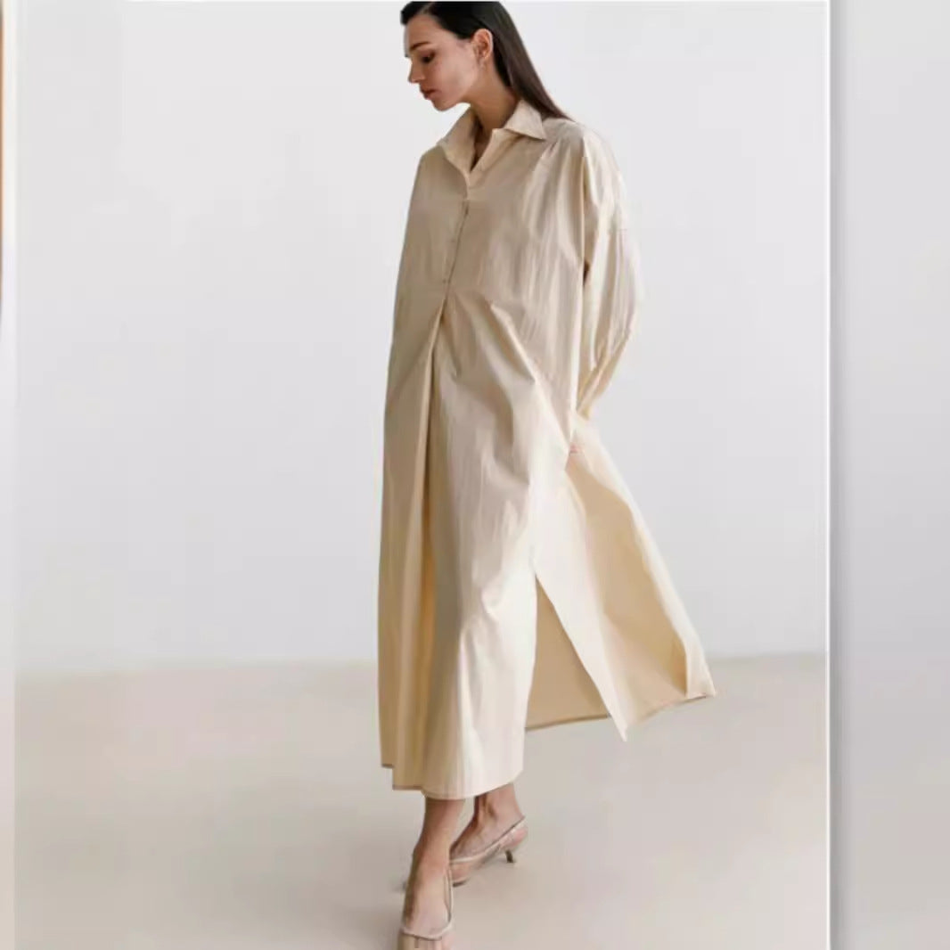 Damen Fließendes Oversize‑Hemdkleid mit Kentkragen, Kimonoärmeln und Seitenschlitzen Drune