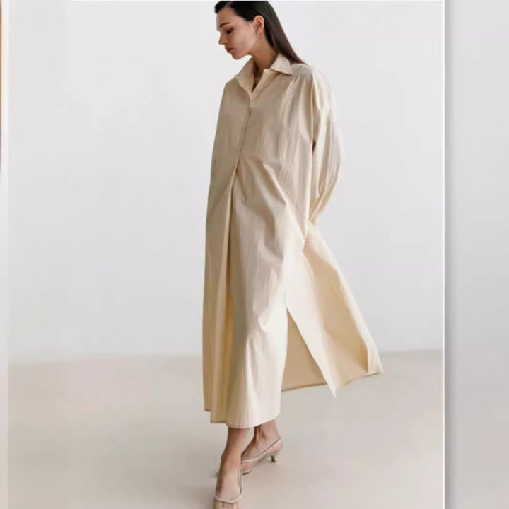 Damen Fließendes Oversize‑Hemdkleid mit Kentkragen, Kimonoärmeln und Seitenschlitzen Drune