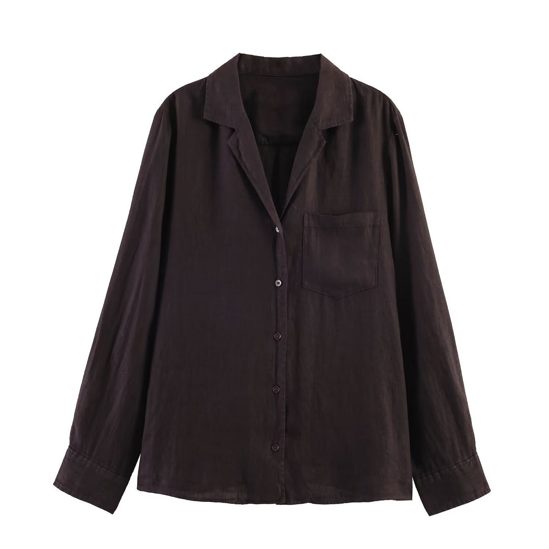 Damen Leichte Leinenbluse mit Hemdkragen, Brusttasche und lockerer Oversize‑Silhouette Drune
