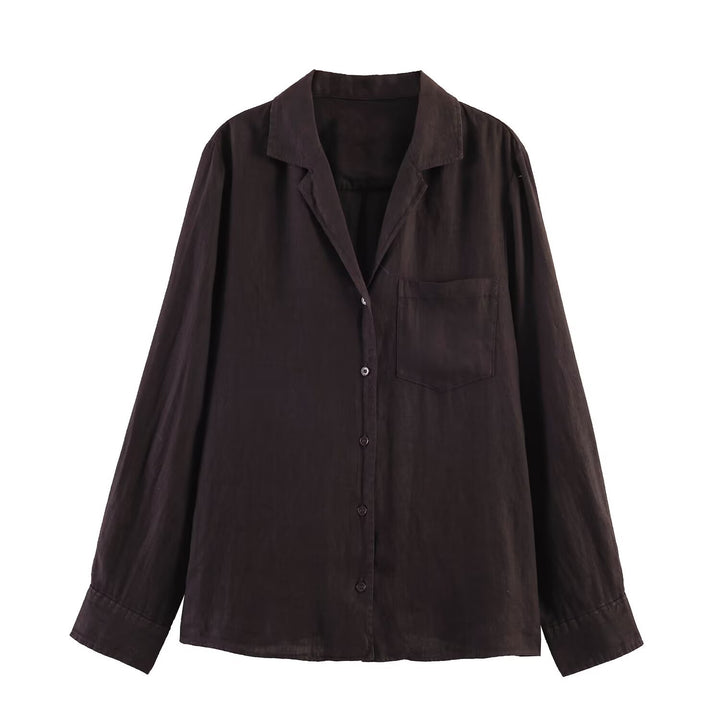 Damen Leichte Leinenbluse mit Hemdkragen, Brusttasche und lockerer Oversize‑Silhouette Drune