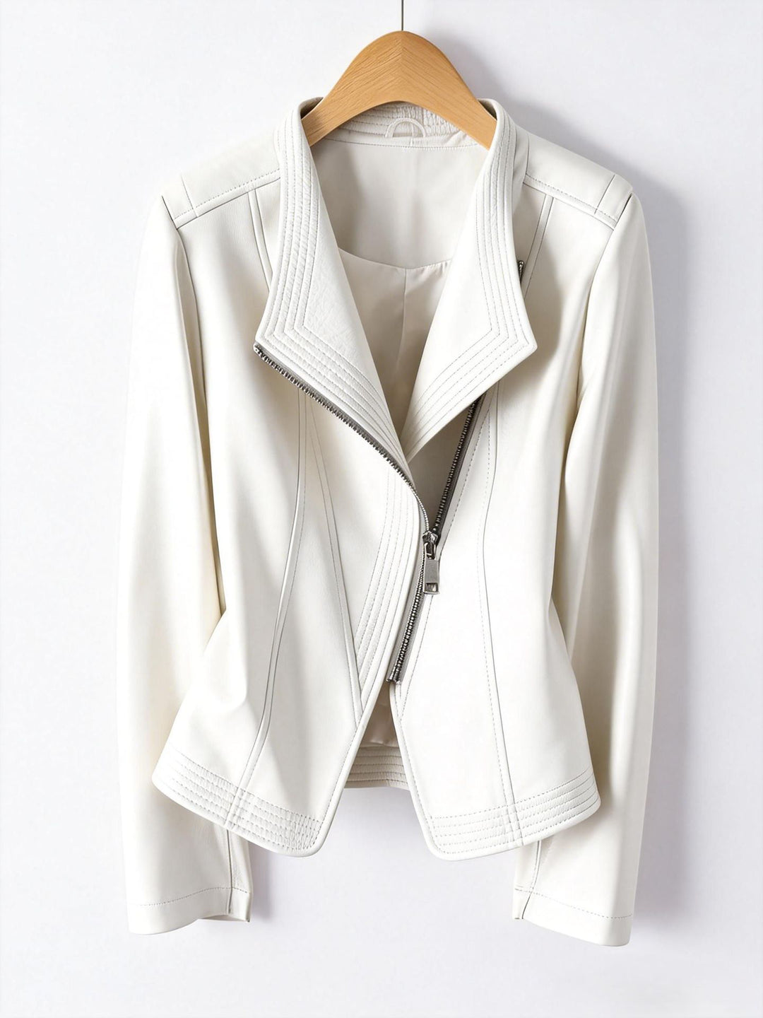 Damen Modische Kunstlederjacke mit asymmetrischem Reißverschluss Drune