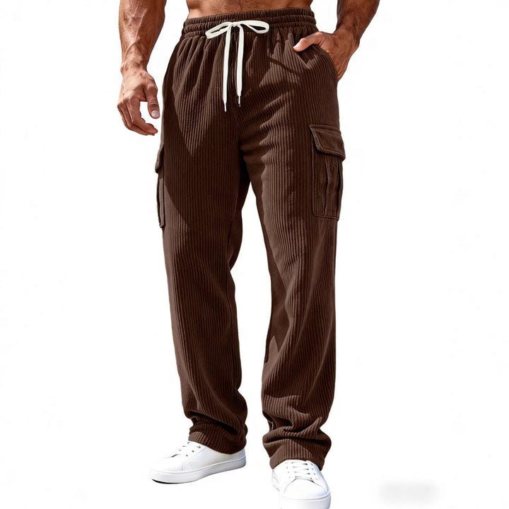 Herren Gerippte Cargo-Freizeithose mit Tunnelzug und Elastikbund Drune