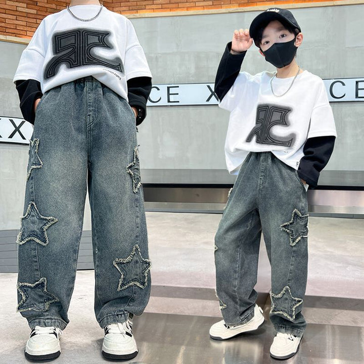 Damen Baggy-Jeans mit Sternenapplikationen Drune