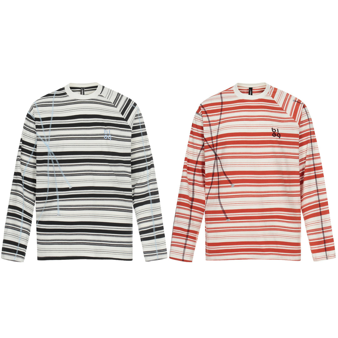 Unisex Gestreiftes Langarmshirt mit kontrastierenden Ziernähten Drune